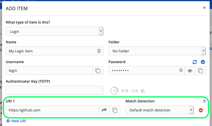 Login item URI fields in the Web Vault 