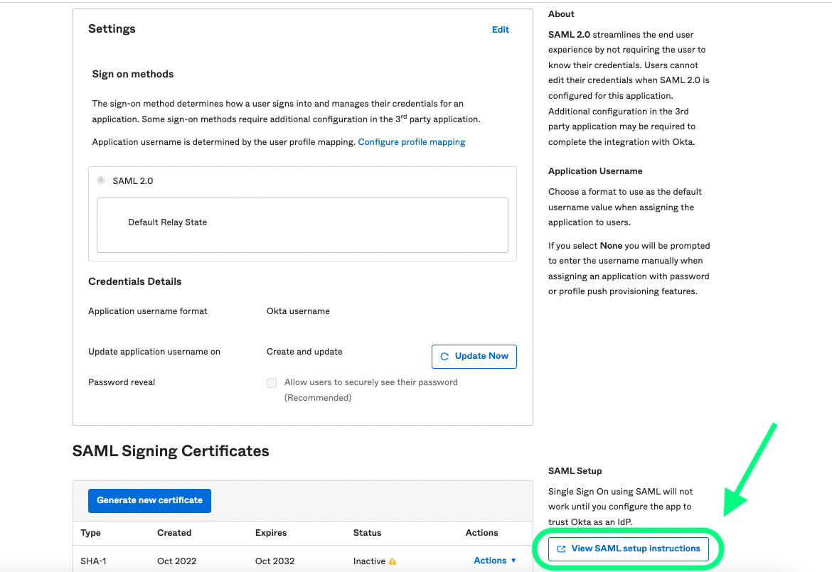 Afficher les instructions de configuration SAML 