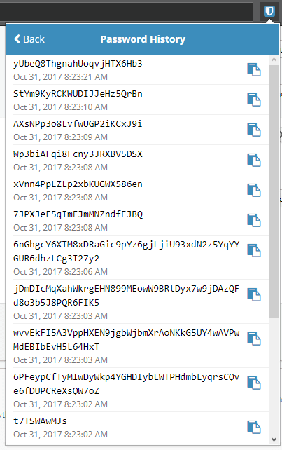 Bitwarden feature for generated password history