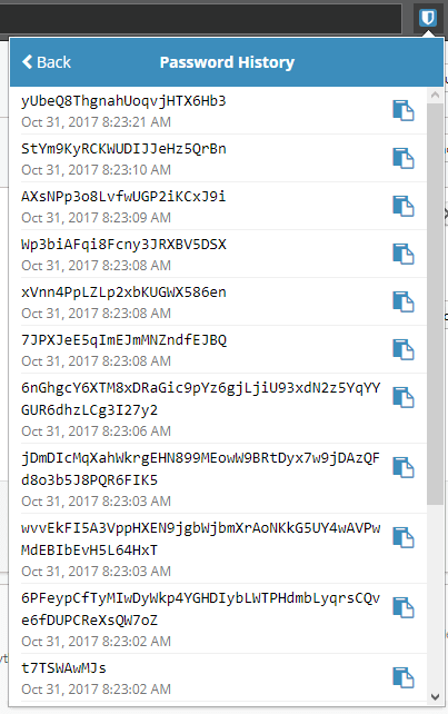 Bitwarden feature for generated password history 