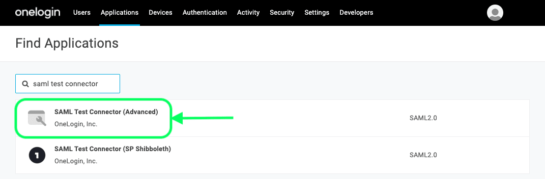 Aplicación Conector de Prueba SAML 