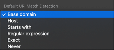 Default URI Match Detection in Bitwarden