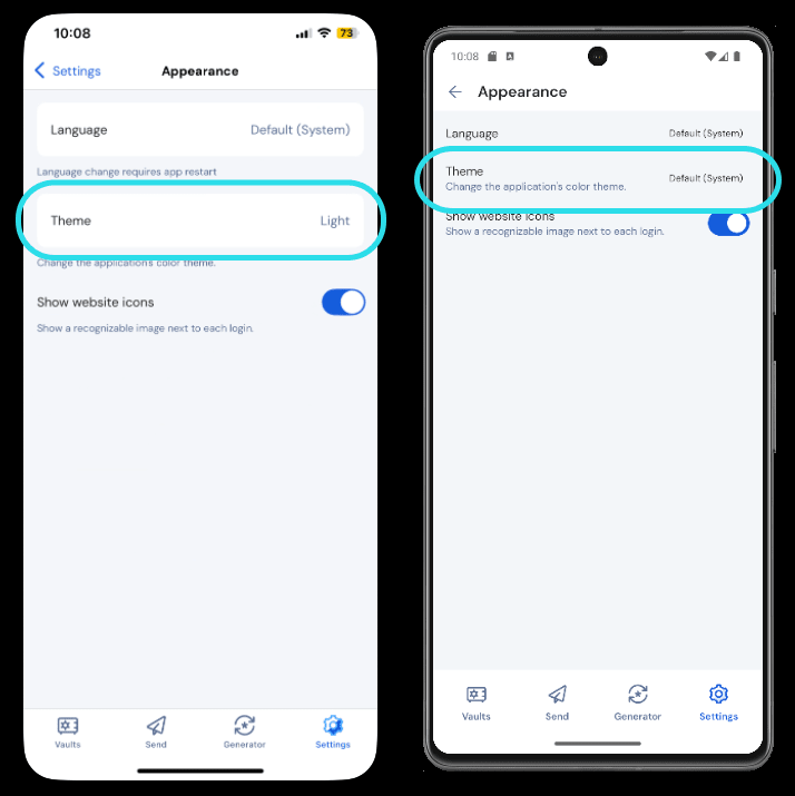 Change theme on mobile 