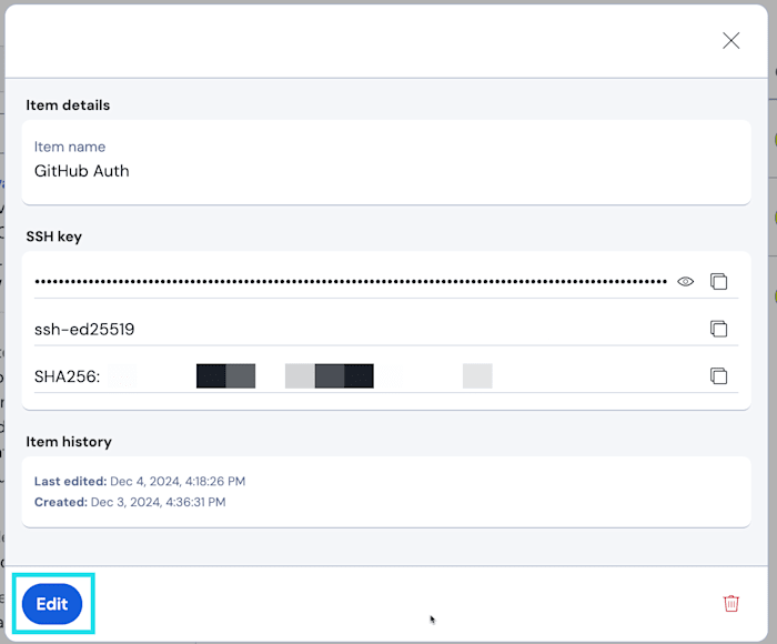 Edit SSH item web app