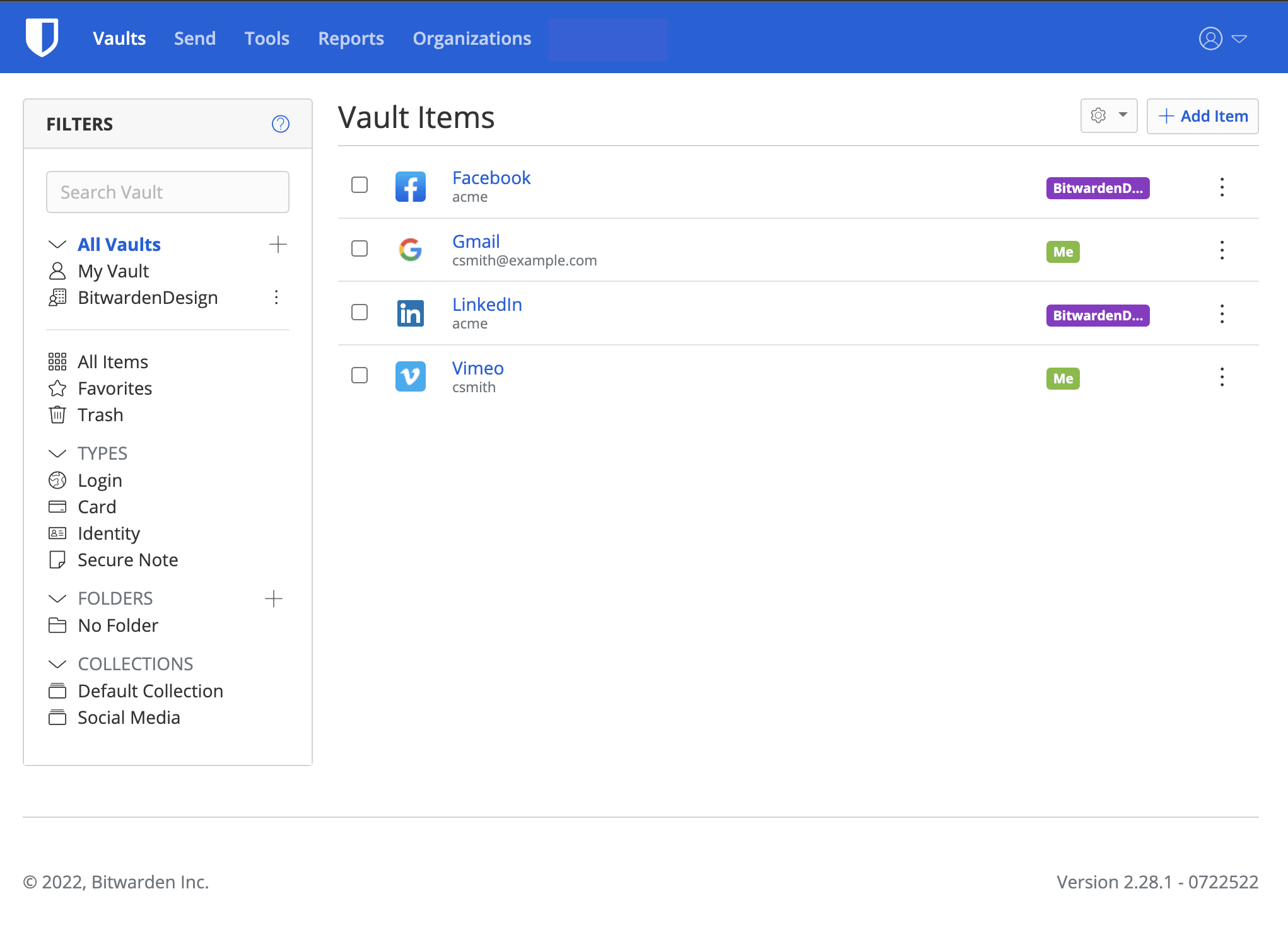 New combine vault view - Showing both Organization and Personal items