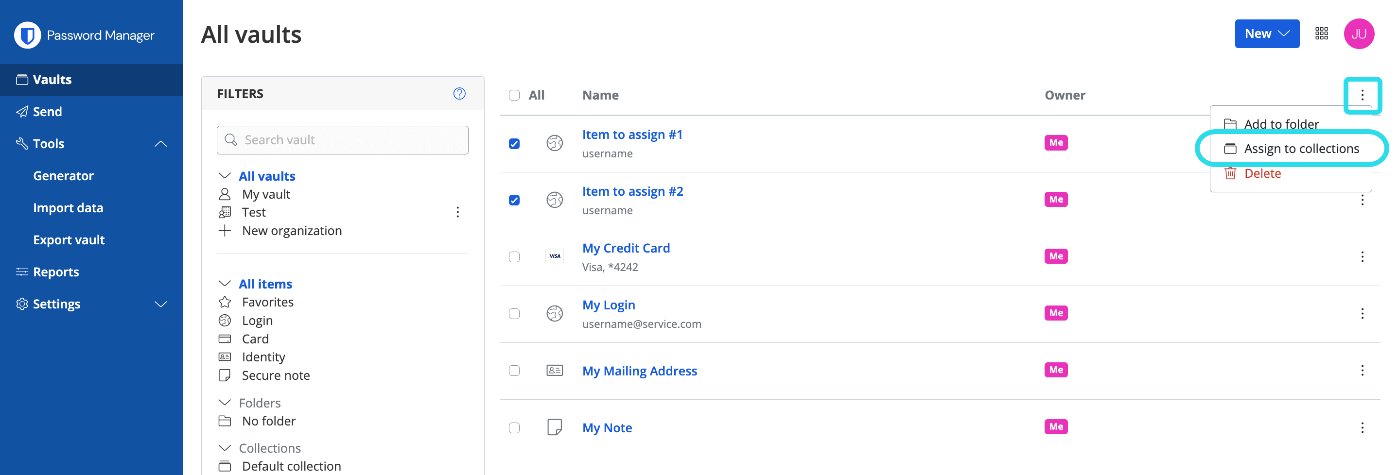 Assign to collections