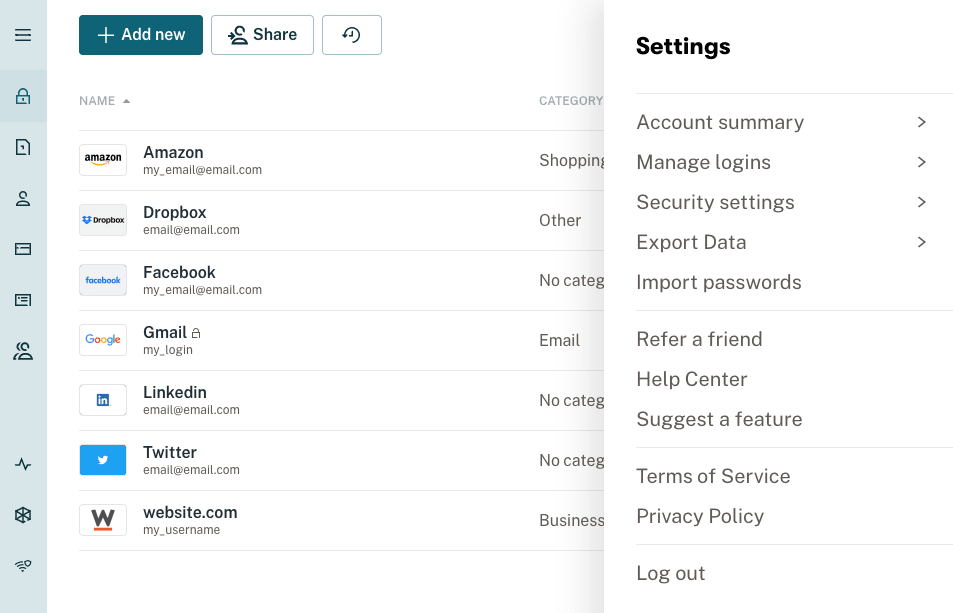 Export from Dashlane