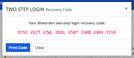 Ejemplo de Código de recuperación 