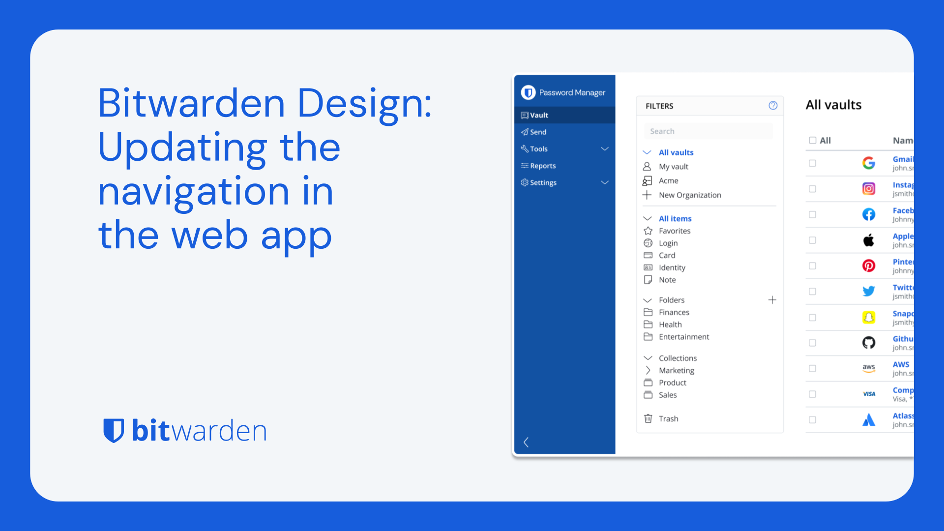 Bitwarden Design: Updating the web app navigation | Bitwarden Blog