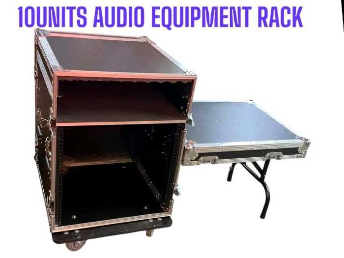 10U audio equipment rack case with Side Table and Caster Wheels