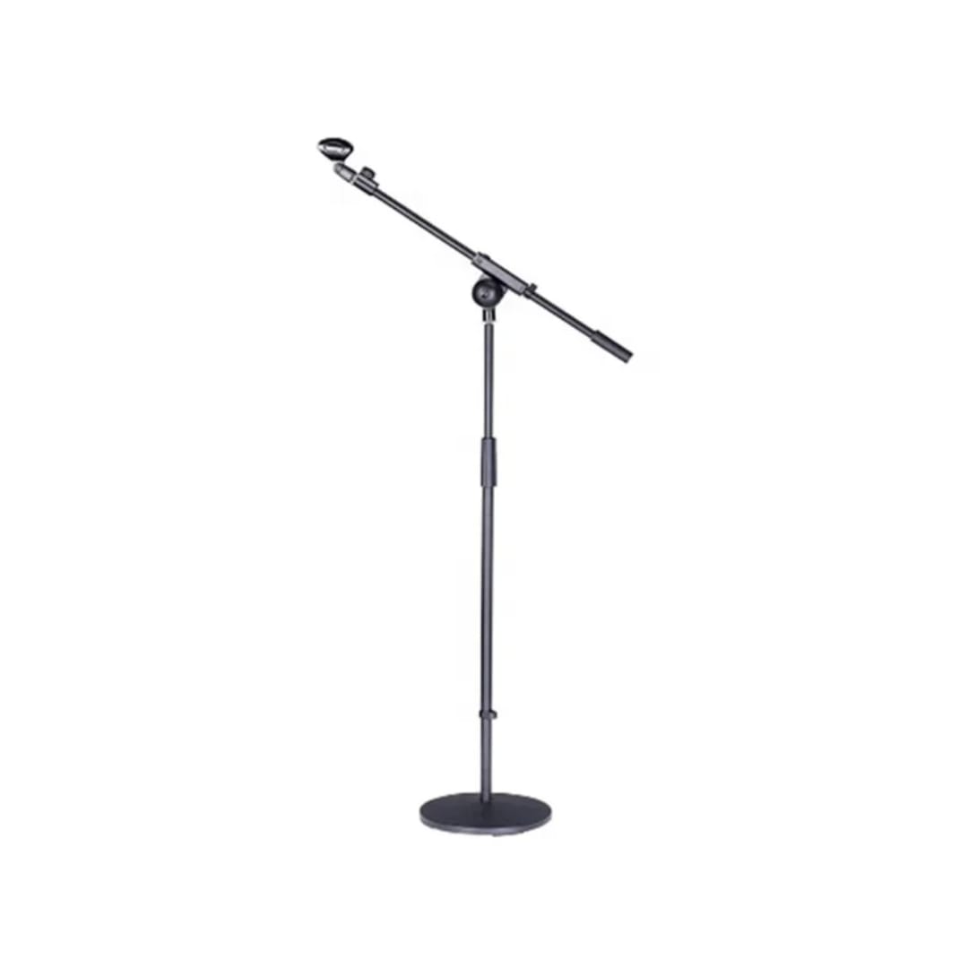 Adjustable Microphone Stand with Weighted Round Base and Telescoping Boom Arm