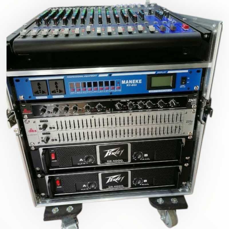 Professional 16-Channel PA System Control Rack with 2pc 4000w Amplifiers