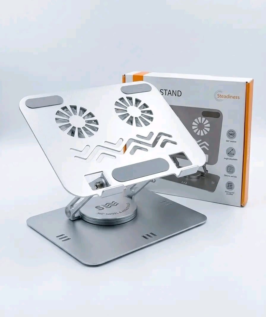 360° Rotating Metal Laptop Stand – Adjustable Folding Riser for Laptops and Tablets