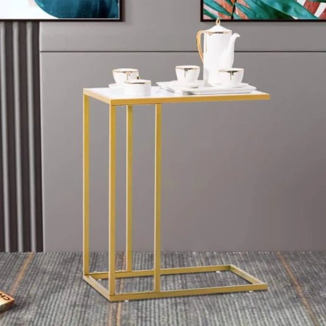 Sasha Wooden Side Table,,White and Gold
