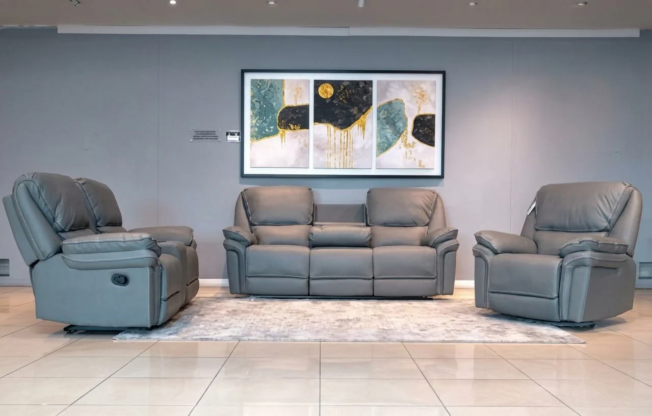 OFW Grey Leather Recliner Set (3/2/1 Seater )
