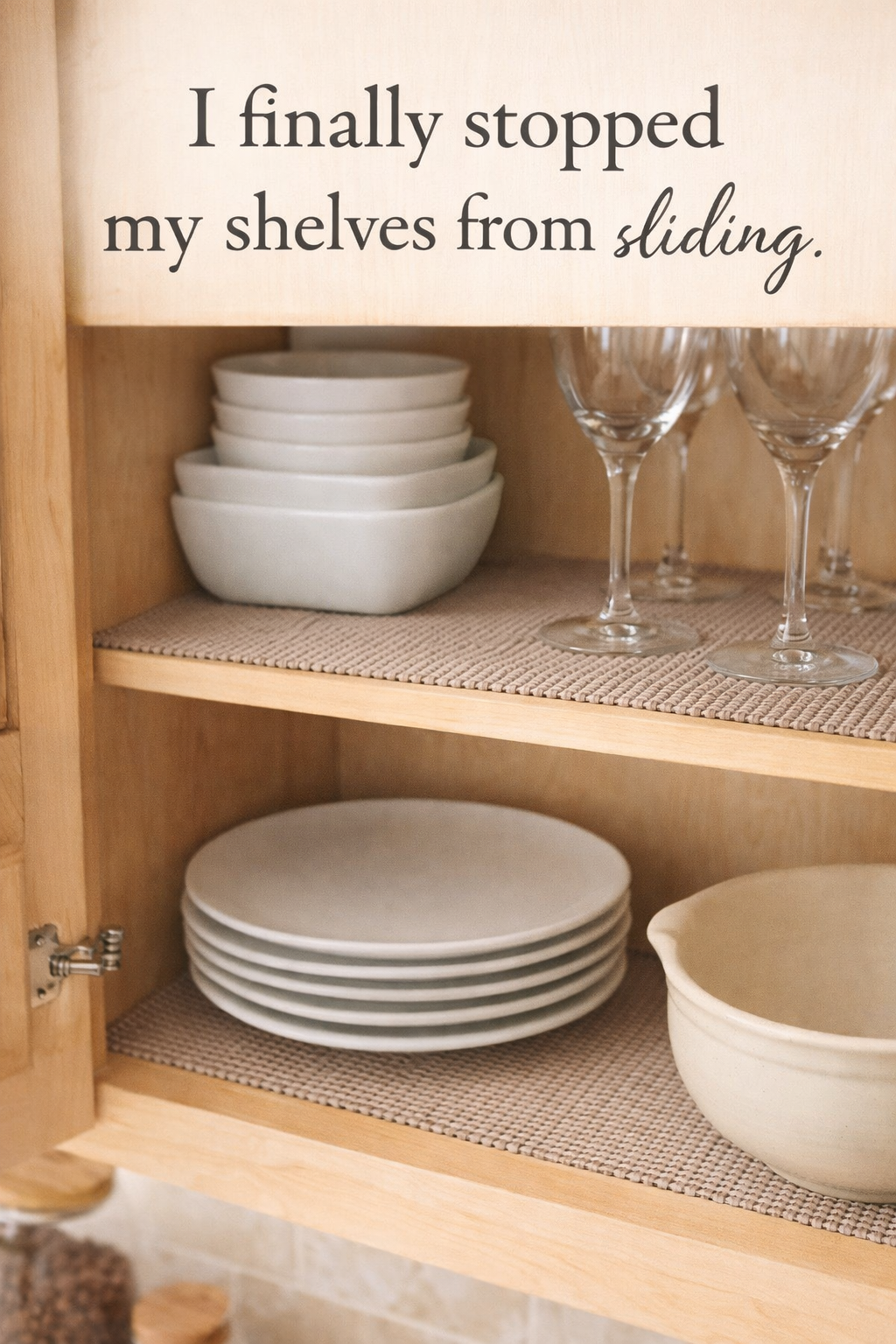 This $20 Shelf Liner Finally Stopped My Cabinet Slipping Mess