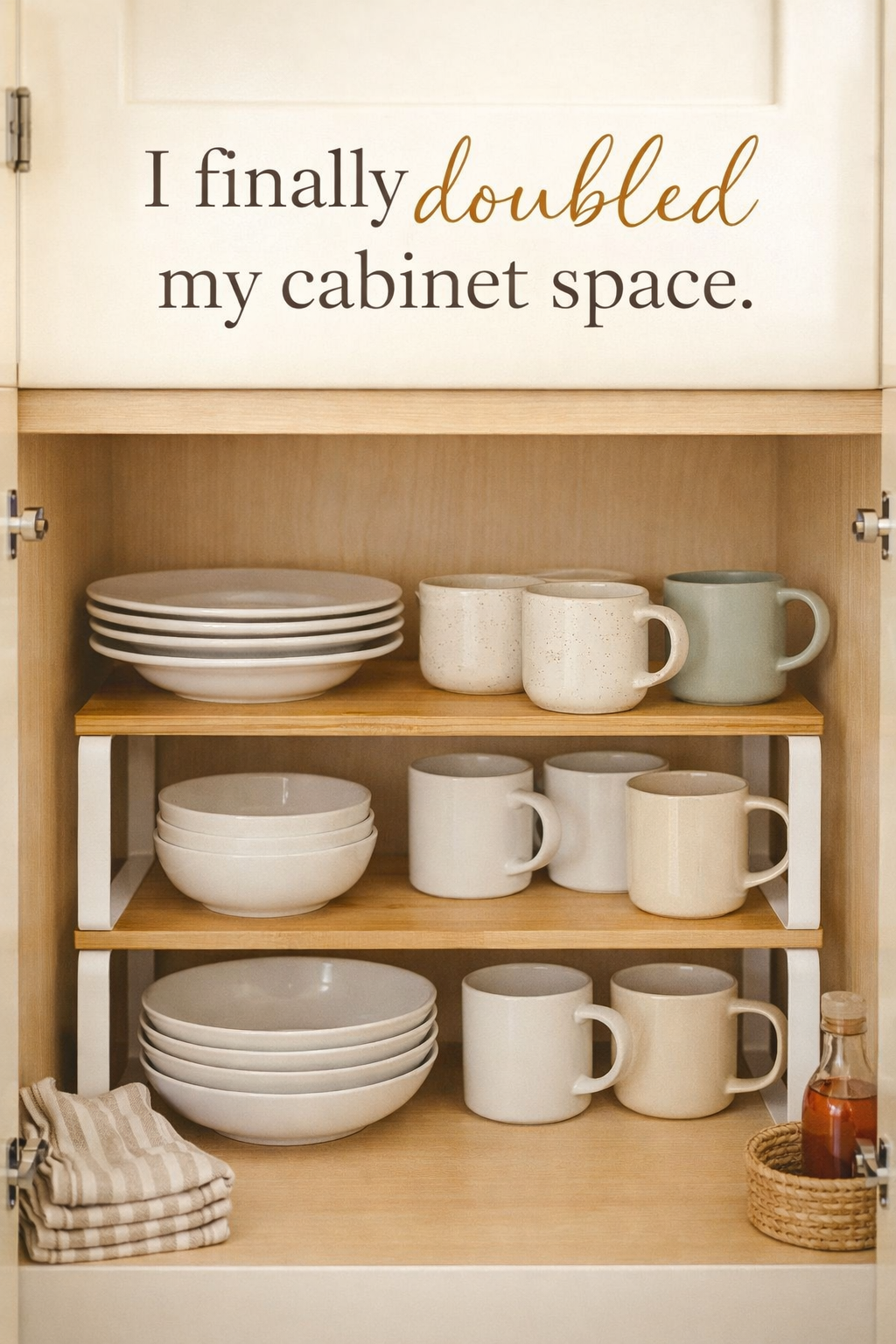 This $25 Shelf Riser Set Finally Doubled My Cabinet Space