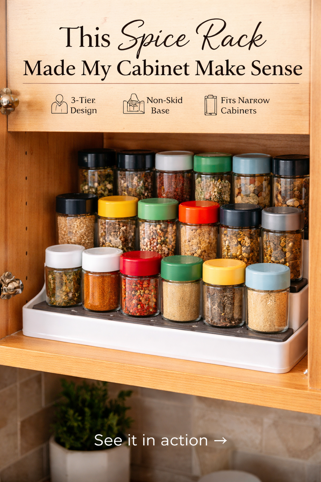 This $13 Spice Rack Made My Cabinet Make Sense