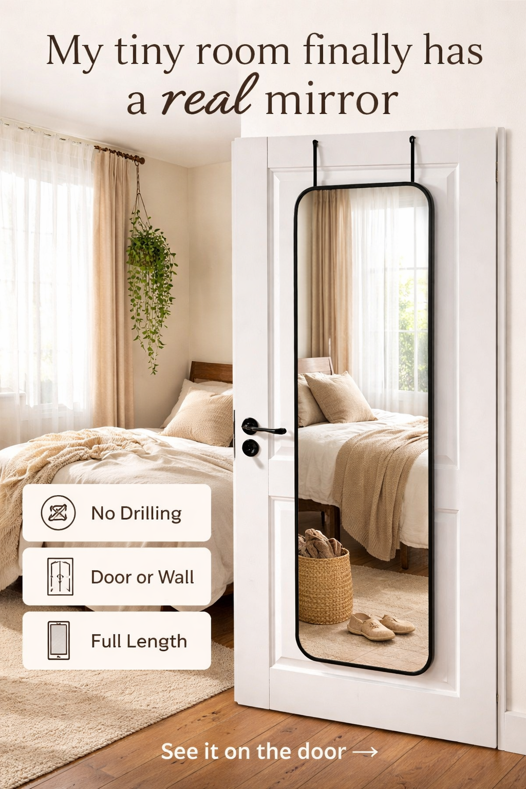 This $40 Door Mirror Finally Fit My Tiny Bedroom