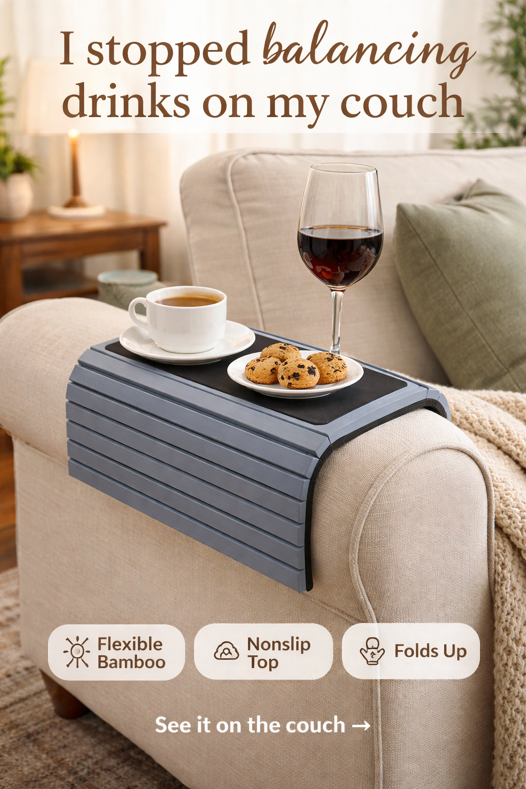This $27 Couch Arm Tray Ended My Balancing Act