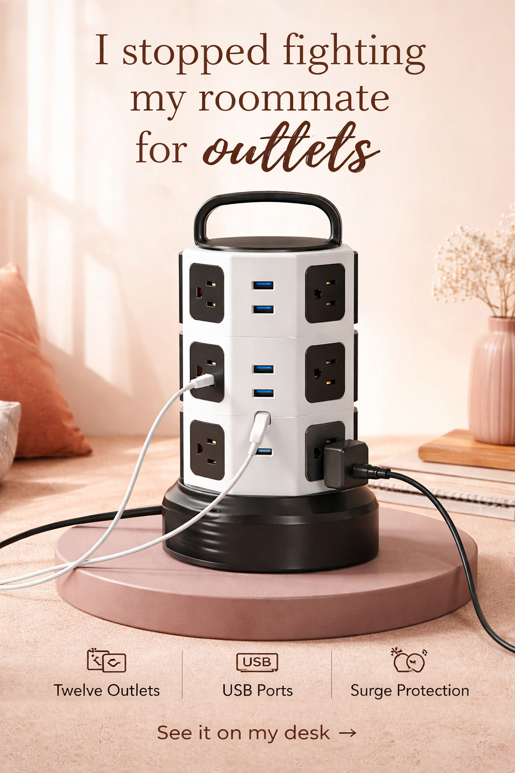 This $27 Power Strip Tower Ended Our Outlet Fights