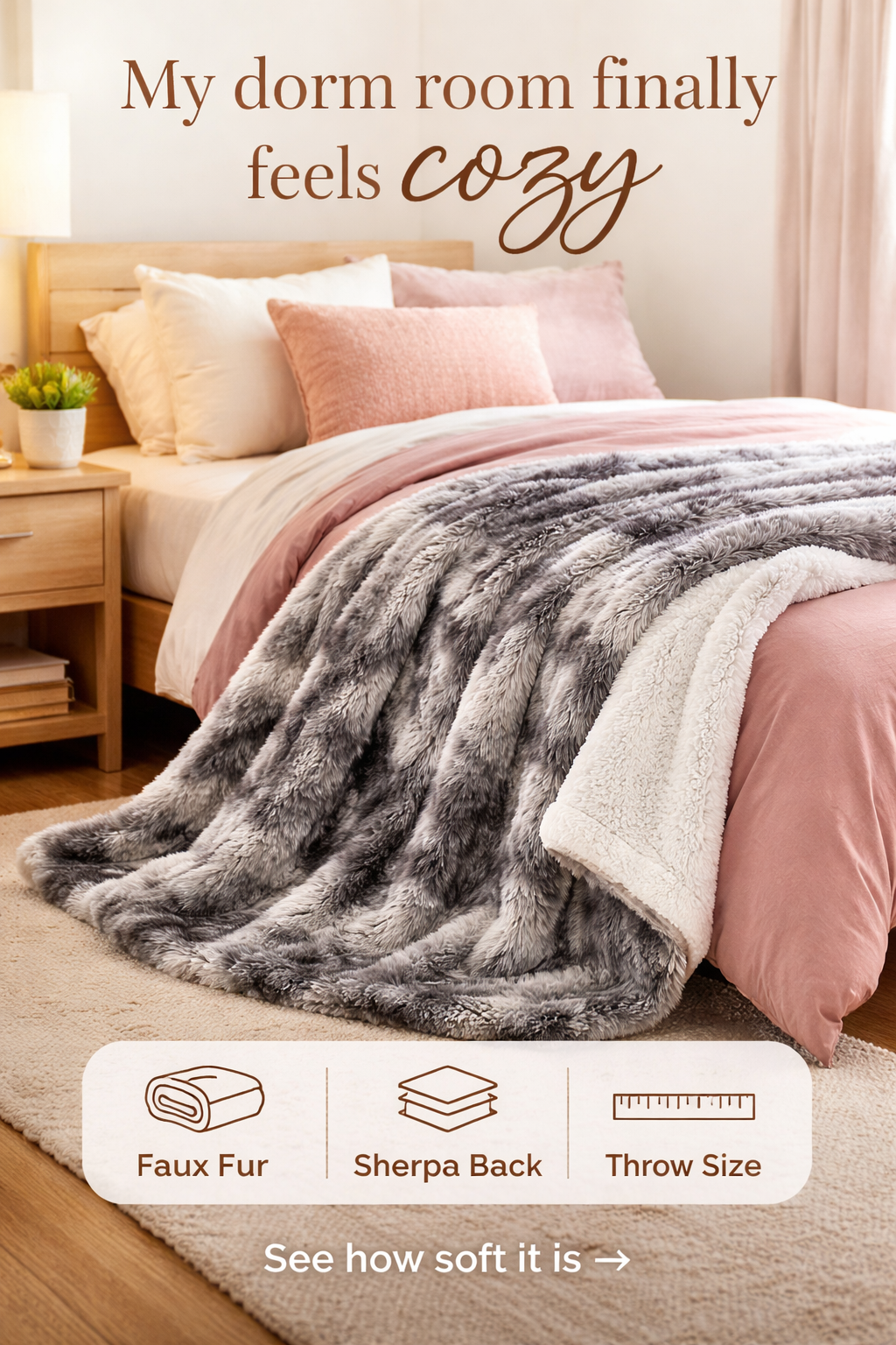 This $22 Faux Fur Throw Made My Dorm Room Cozy