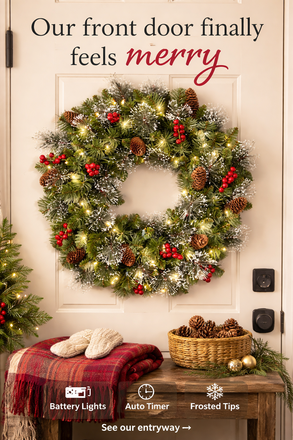This $37 Lighted Wreath Made Our Door Feel So Merry