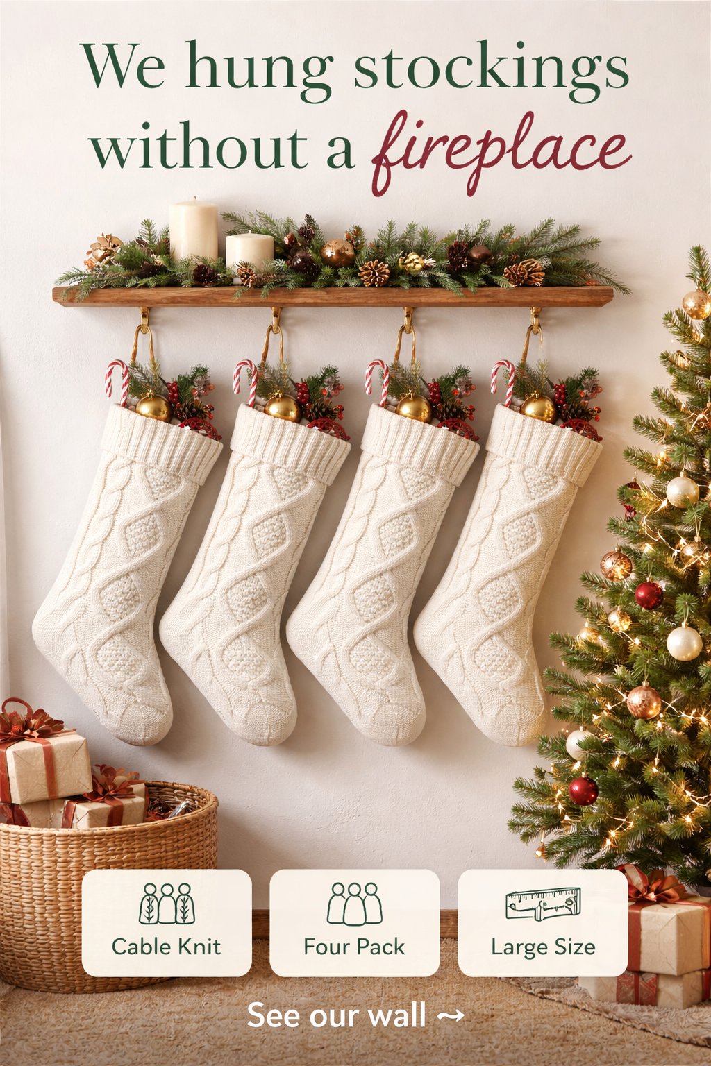 This $18 Cable Knit Stocking Set Works Without a Fireplace