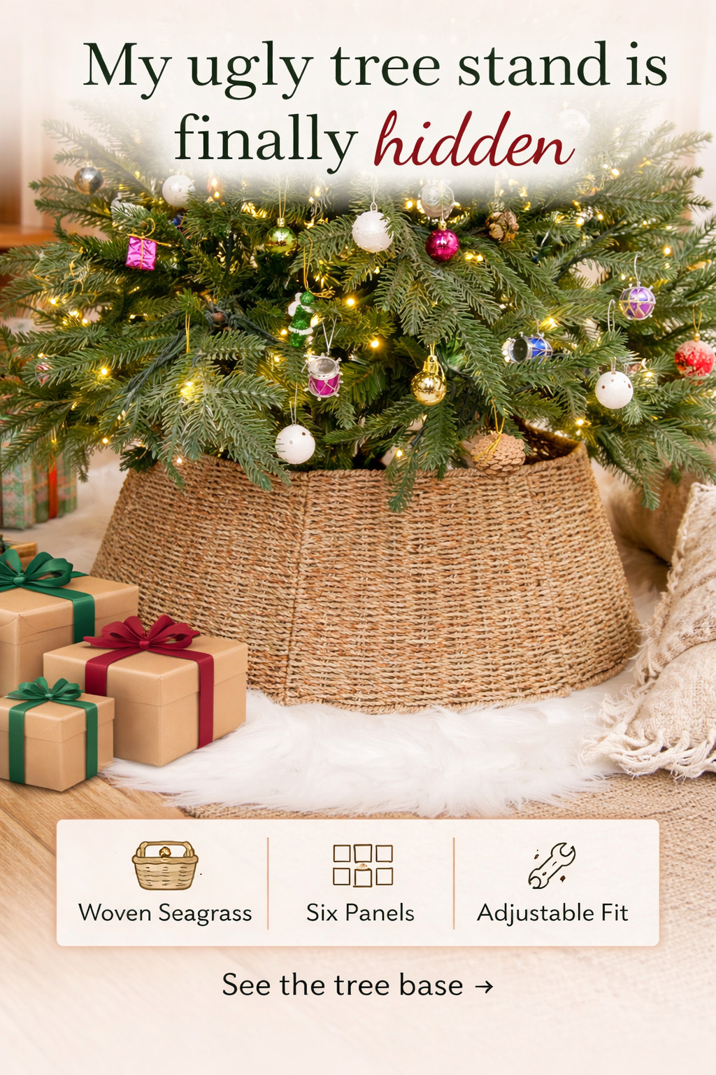 This $26 Rattan Tree Collar Hid My Ugly Tree Stand