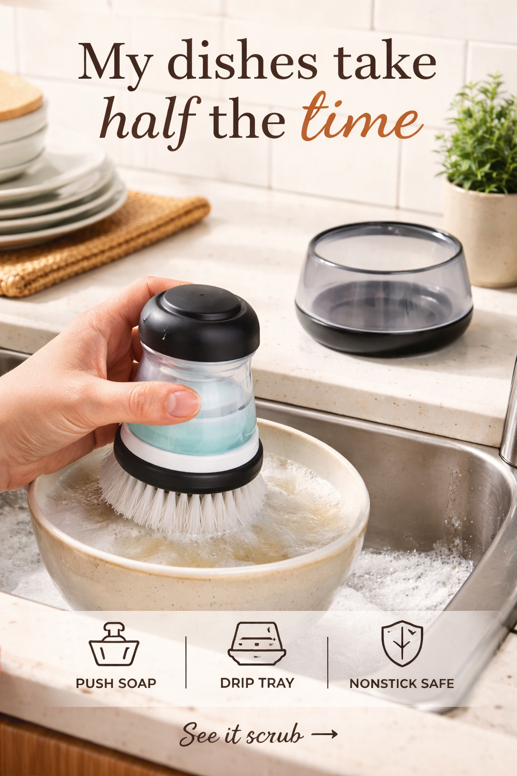 This $14 Dish Brush Made Doing Dishes So Much Faster