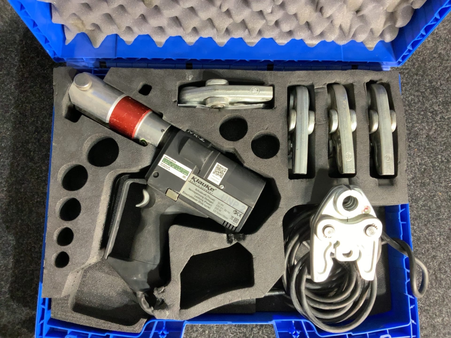 Klauke UNP 2 nätdriven pressmaskin pressverktyg med 5 st TH pressbackar TH16 TH20 TH25 TH32 TH40
