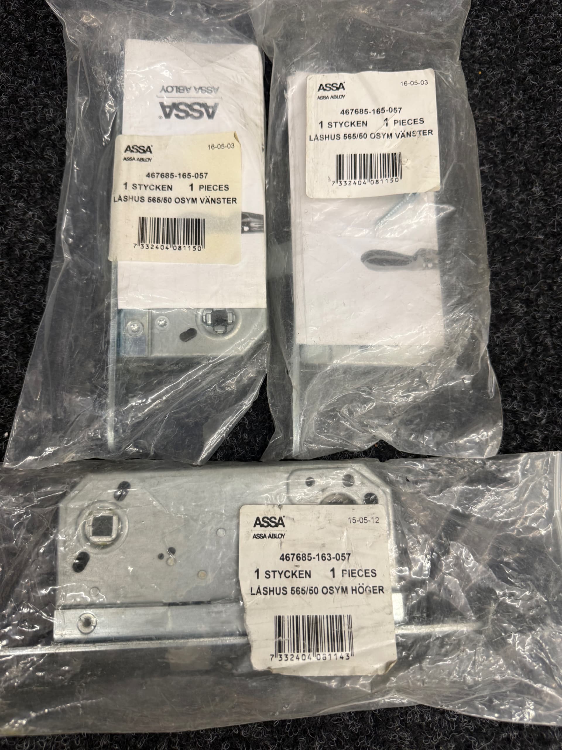 3 st ASSA ABLOY 565/50 OSYM låshus höger och vänster dörrlås