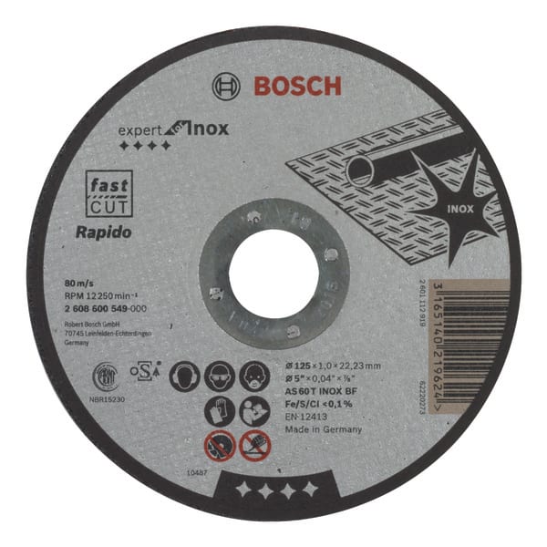 BOSCH KAPPESKIVE Ø125 X 22,2 X 1 RETT INOX K60