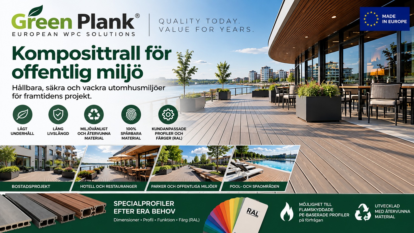 Komposittrall för Offentlig Miljö | Green Plank