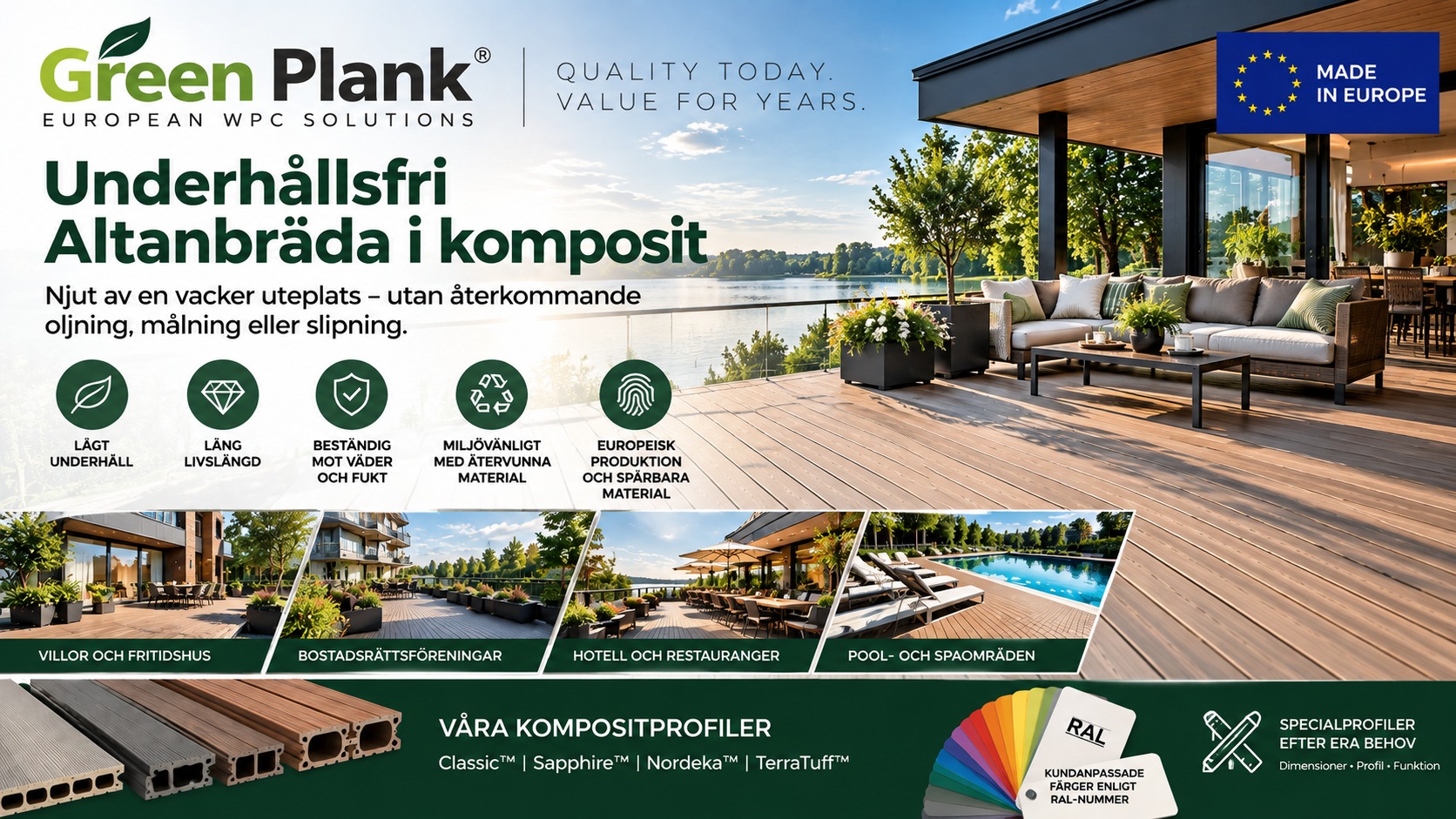 Underhållsfri Altanbräda i Komposit | Green Plank