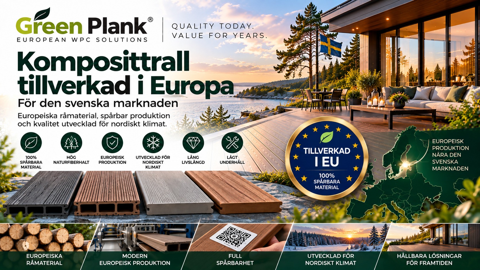 Komposittrall Tillverkad i Europa | Green Plank Sverige