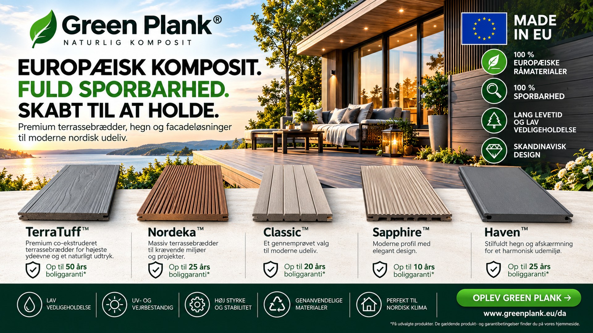 Komposit terrassebrædder Made in EU | Green Plank Danmark