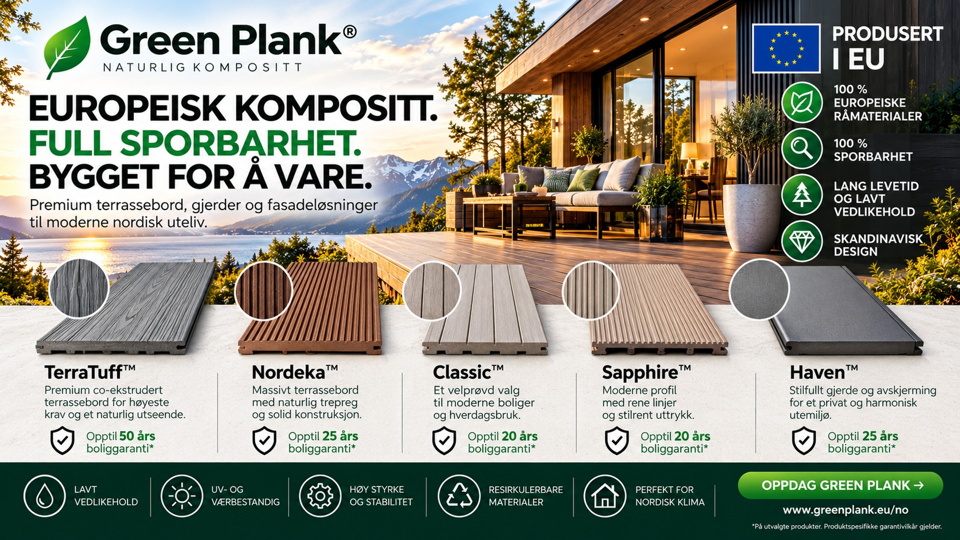 Europeiske kompositt terrassebord | Green Plank Norge