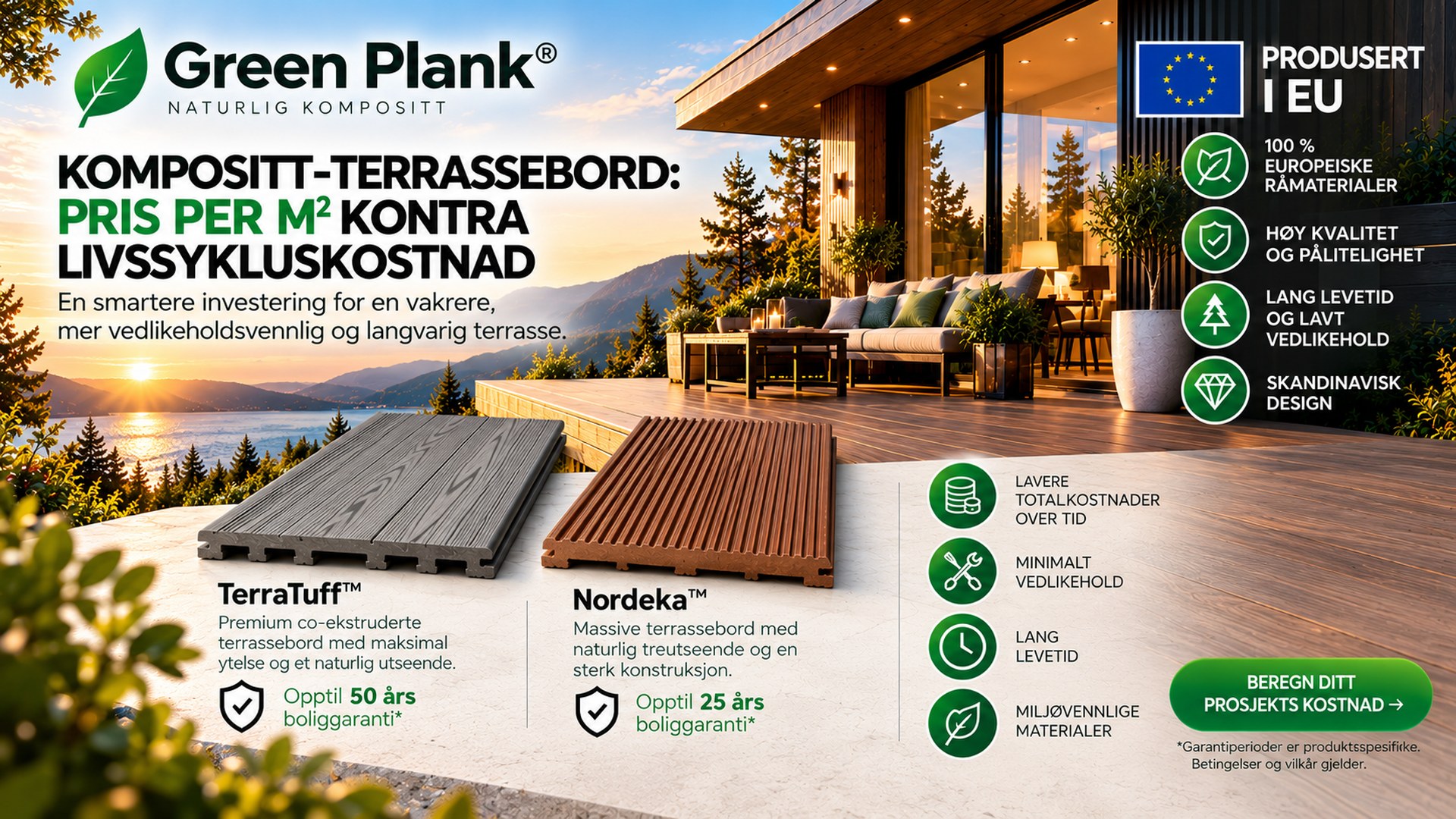 Kompositt terrassebord: Pris per m² vs. livssykluskostnad