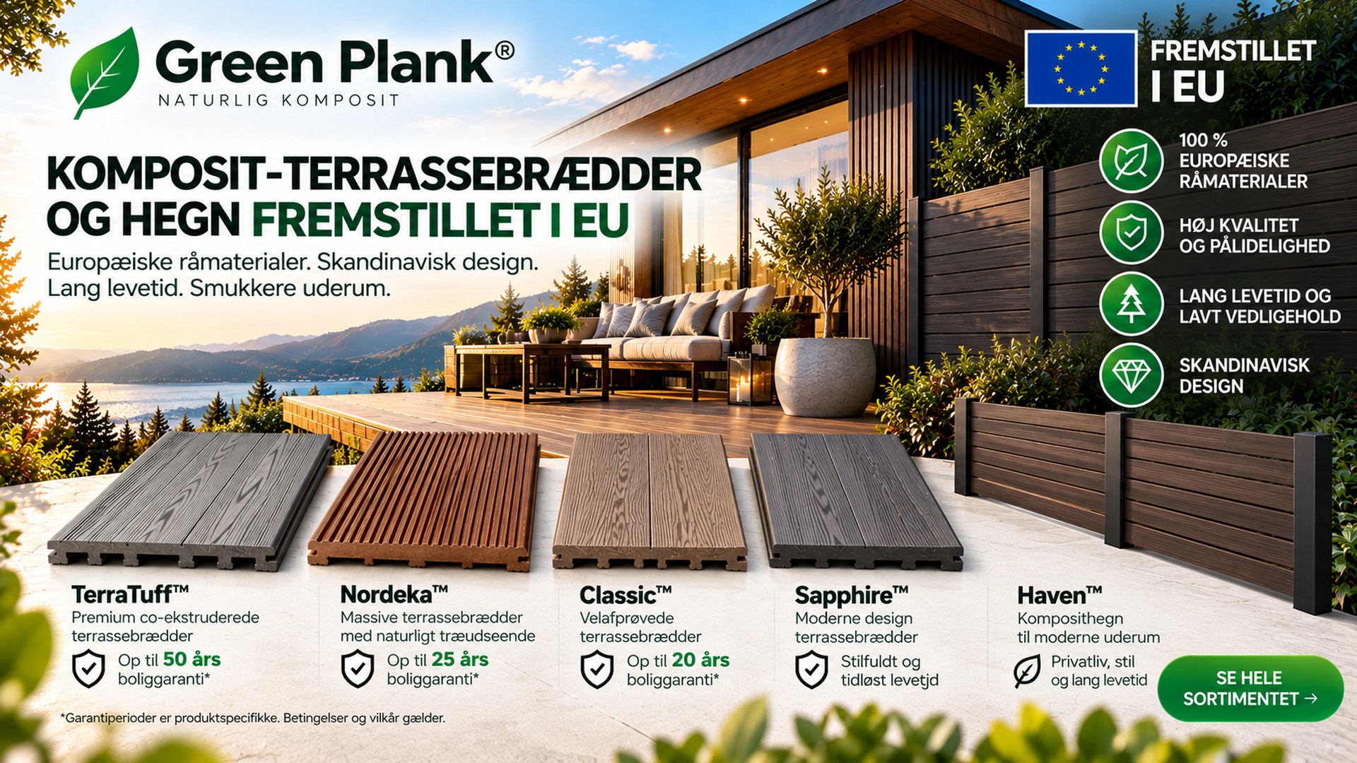 Komposit terrassebrædder & hegn fremstillet i EU