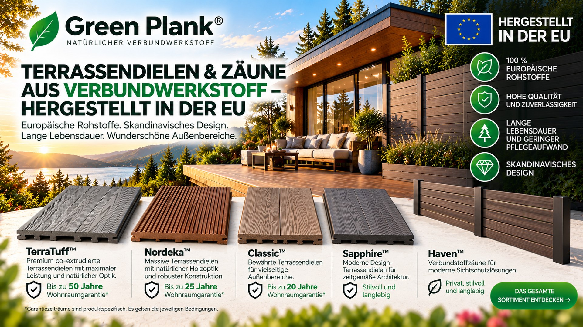 WPC Terrassendielen & Zäune – Made in EU | Green Plank