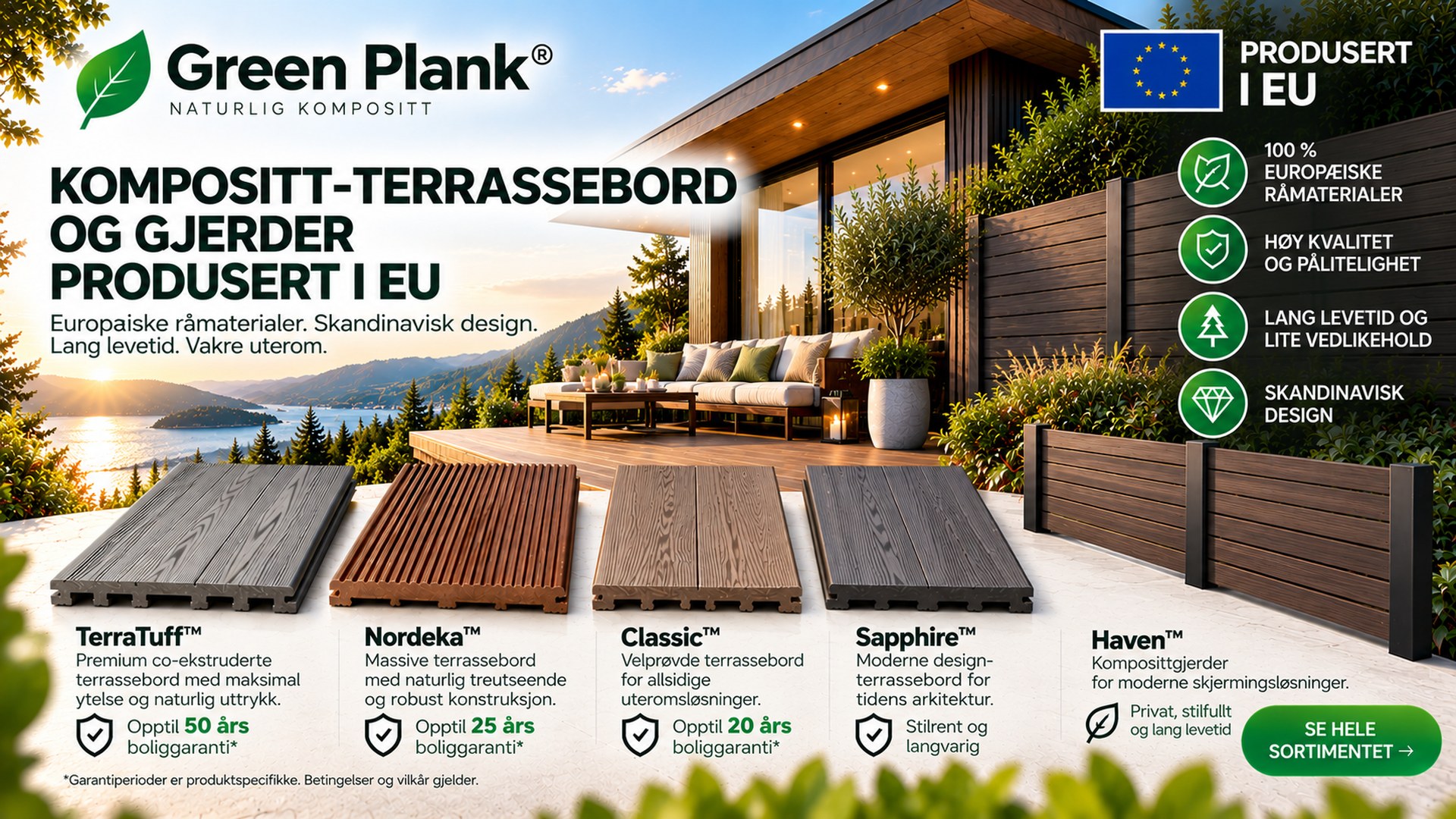 Kompositt terrassebord & gjerder produsert i EU