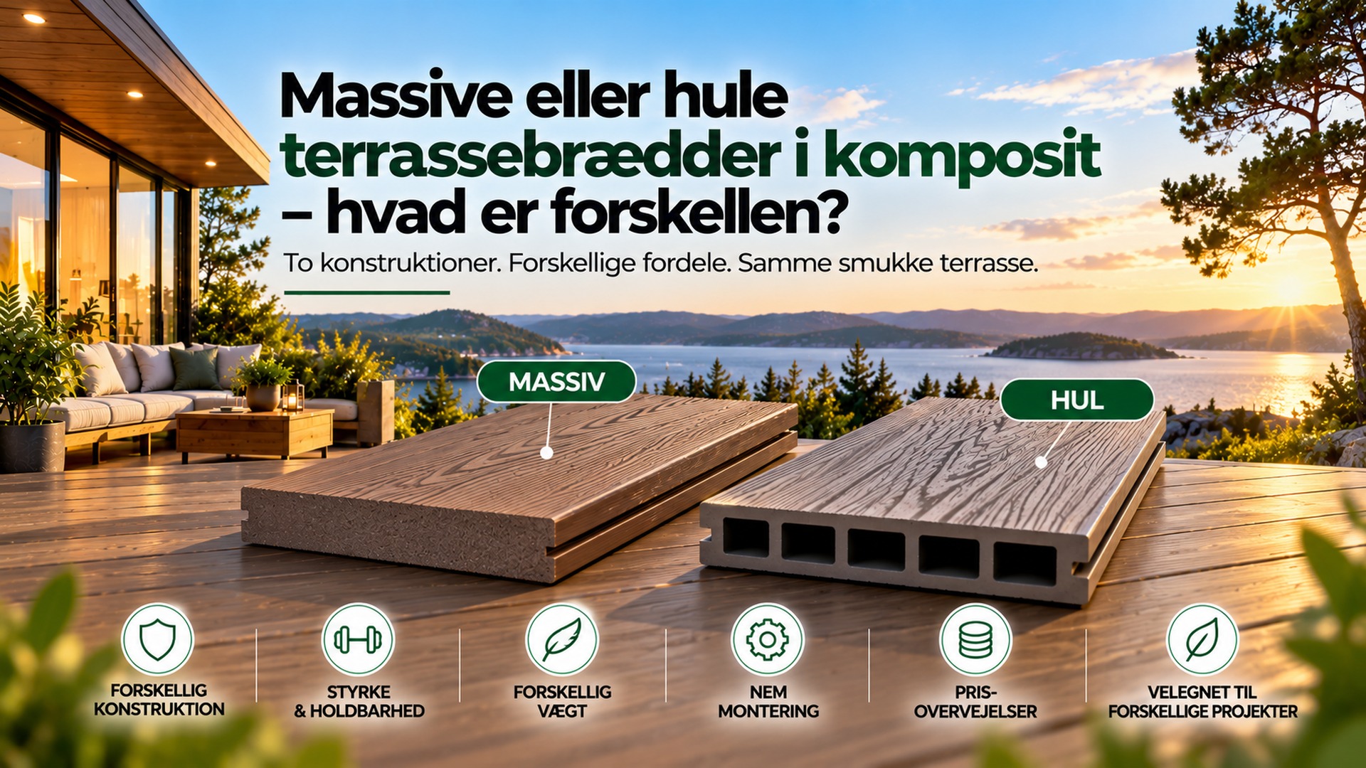 Massive eller hule komposit terrassebrædder – forskellen