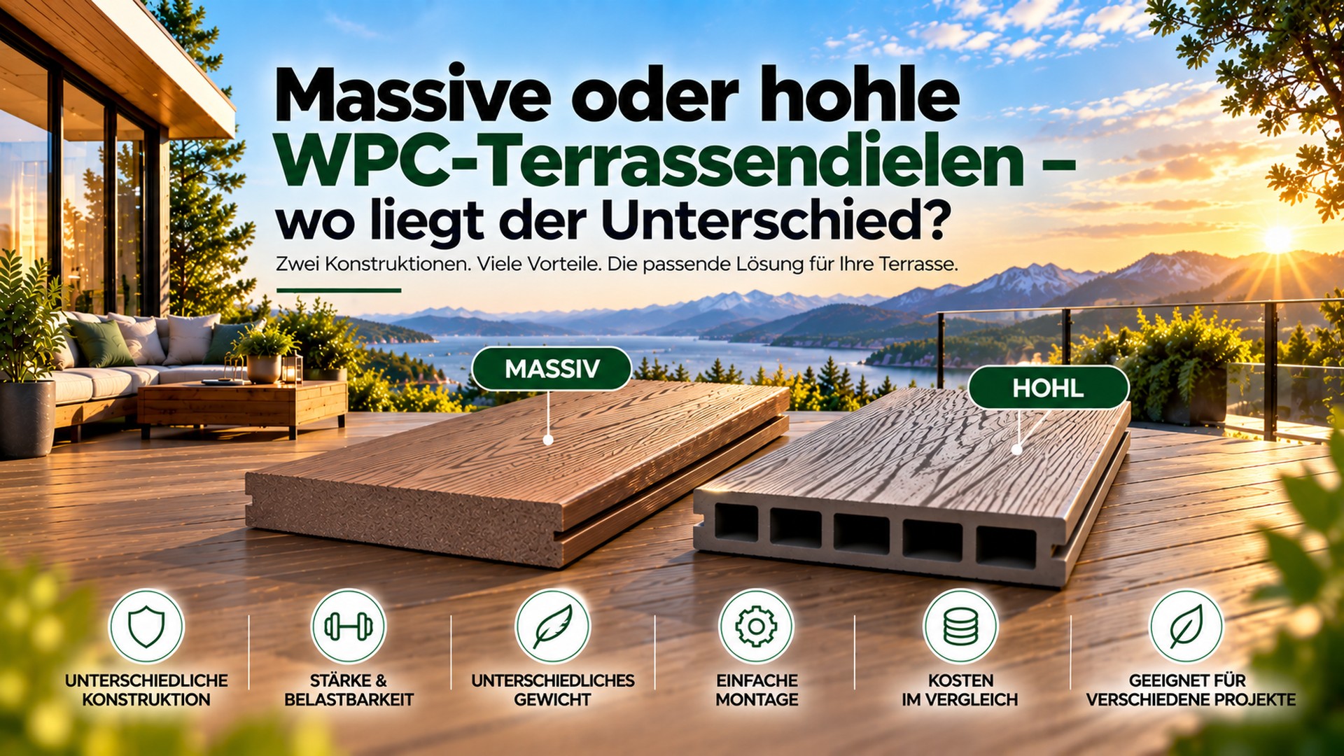 Massive oder hohle WPC-Terrassendielen – der Unterschied