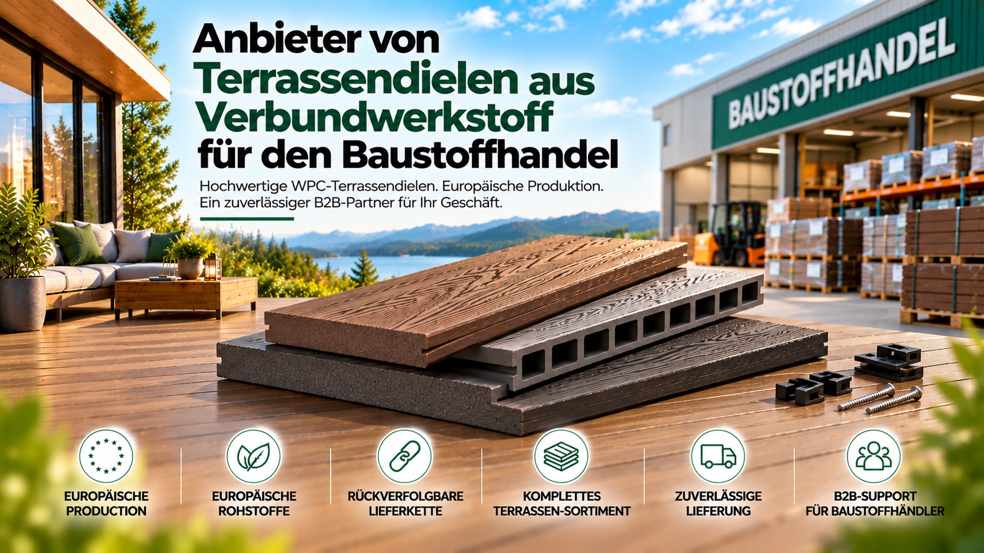 WPC-Terrassendielen für den Baustoffhandel | Green Plank