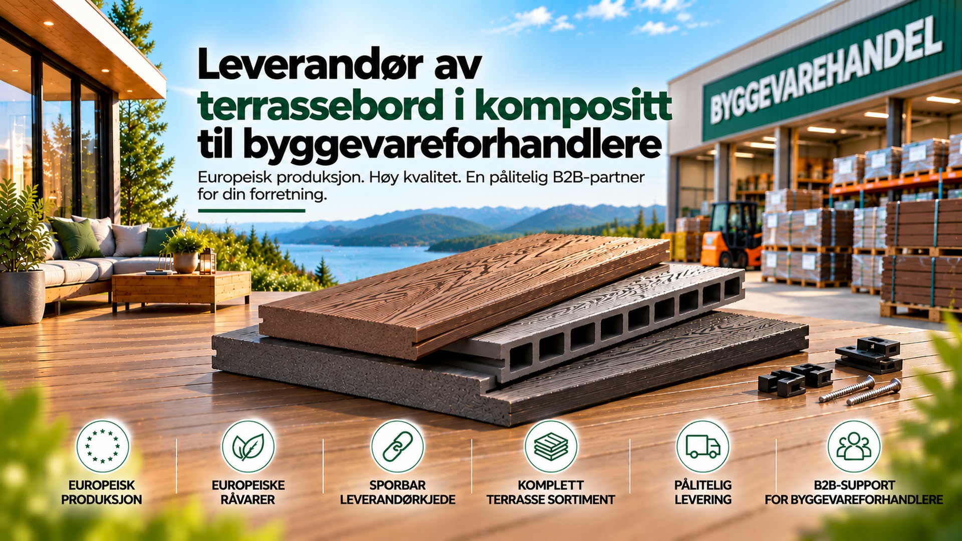 Kompositt terrassebord for byggevarehandel | Green Plank