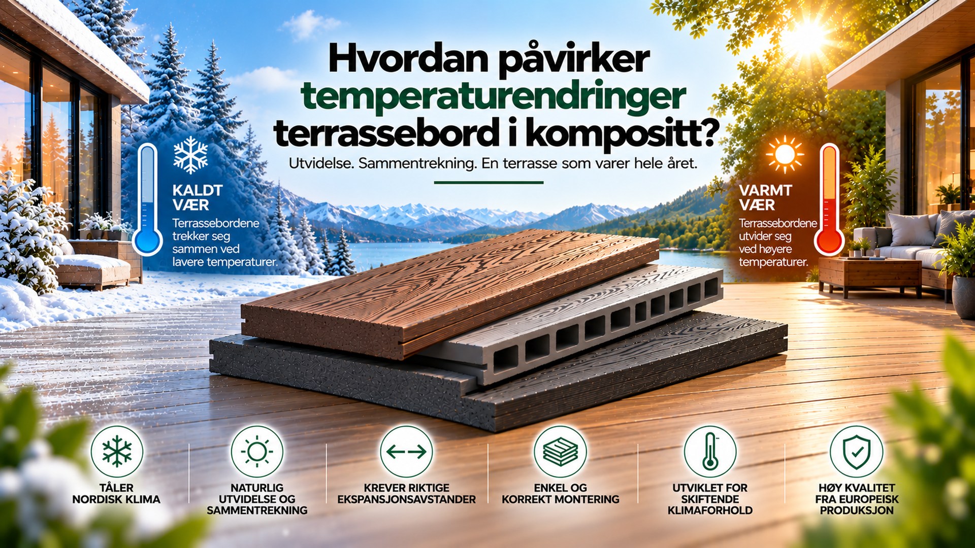 Temperatur og kompositt terrassebord | Green Plank