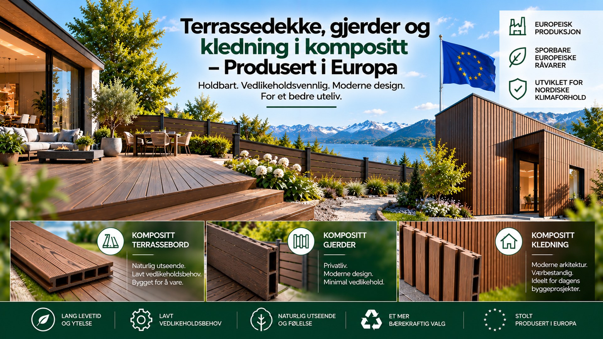 Kompositt terrasse, gjerde & kledning fra Europa | Green Plank