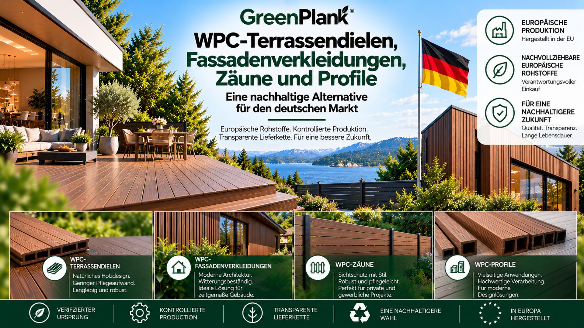 WPC-Terrassendielen, Fassadenverkleidungen, Zäune und Profile von GreenPlank: Eine nachhaltige Alternative für den deutschen Markt