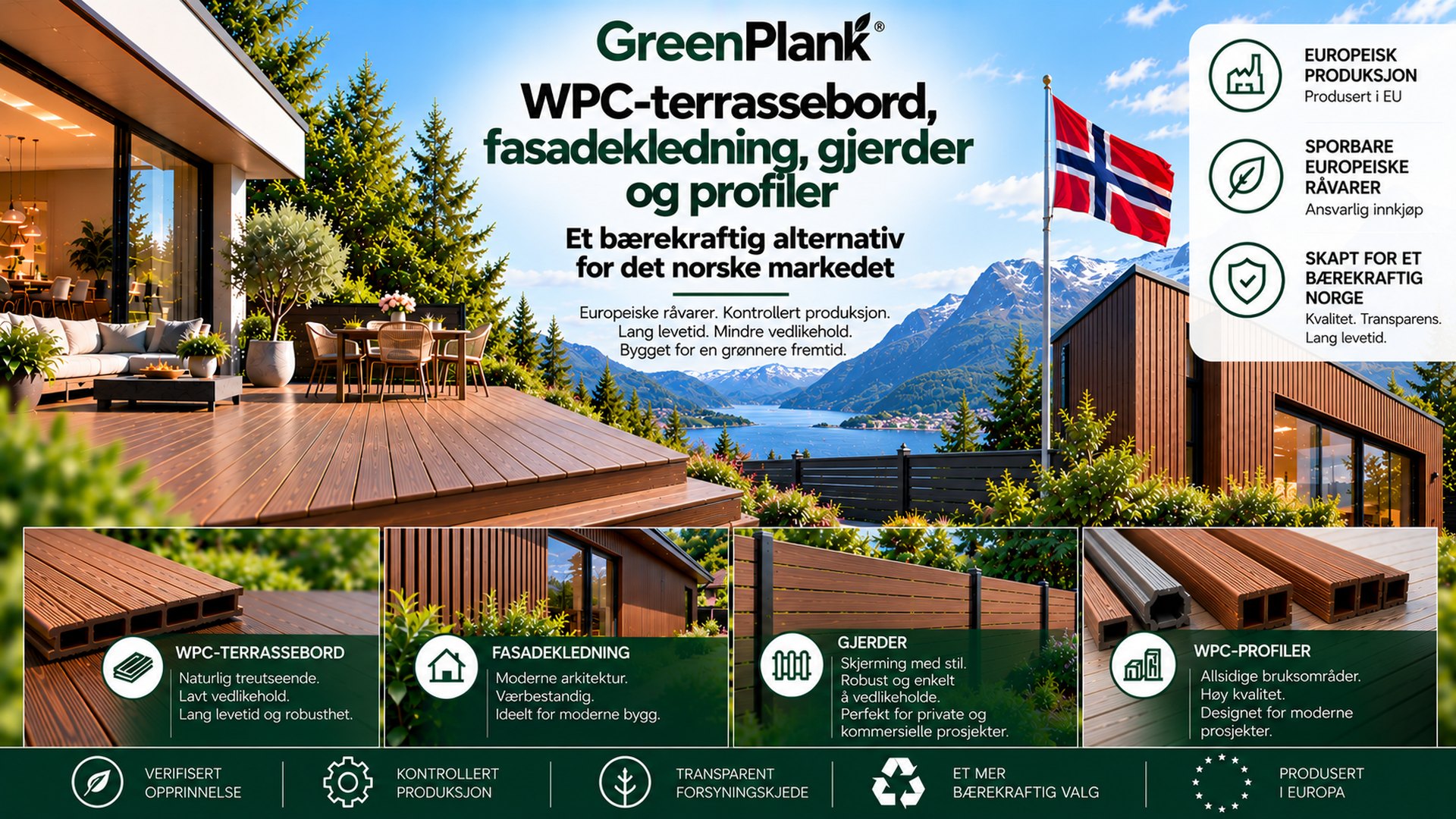 WPC-terrassebord, fasadekledning, gjerder og profiler fra GreenPlank: Et bærekraftig alternativ for det norske markedet
